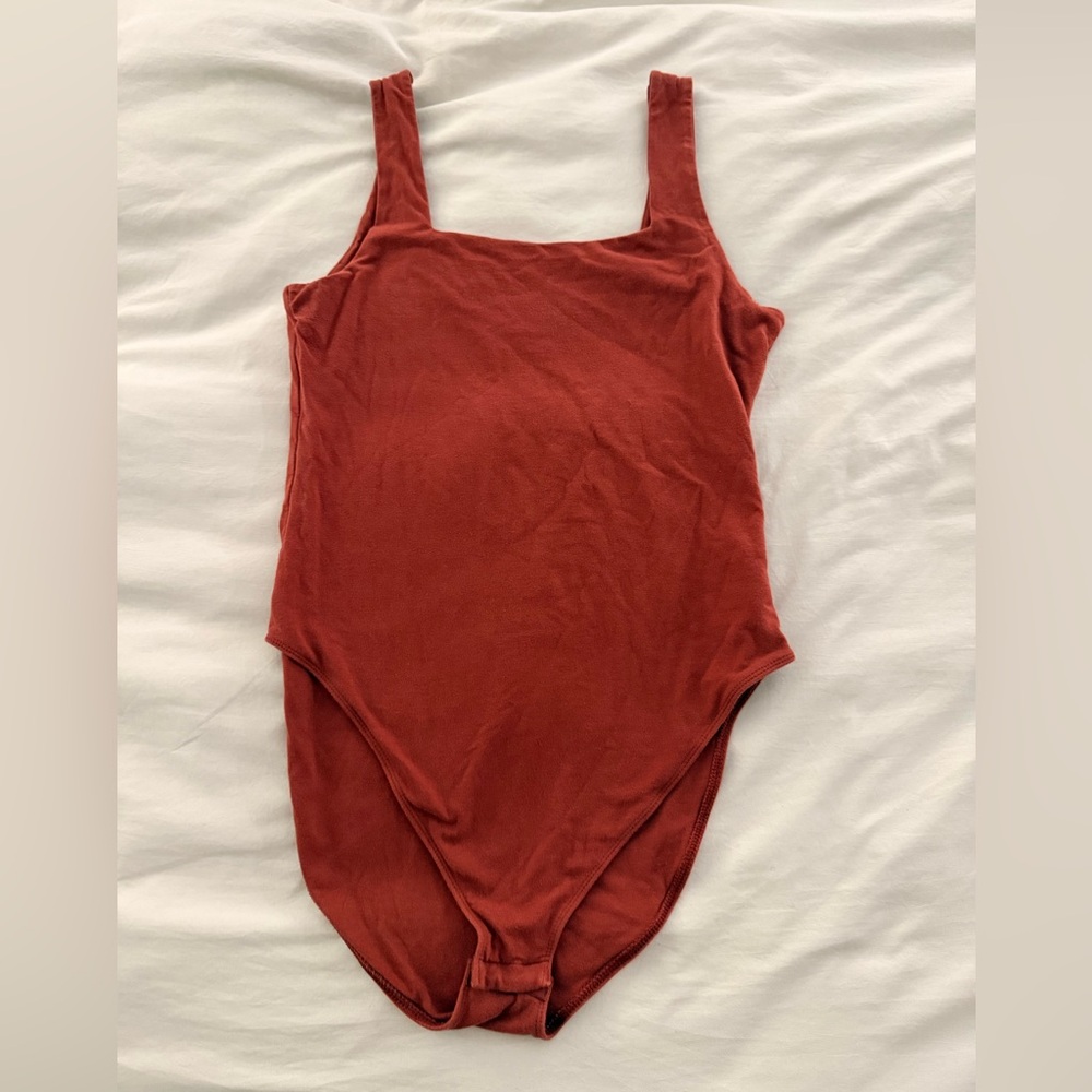 Rust Red Square Neck Bodysuit